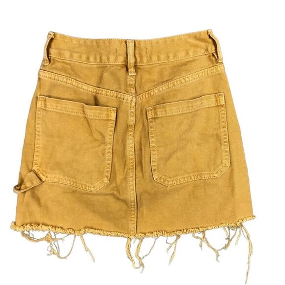 Pacsun Mustard Cargo Utility Raw Hem Jean Casual Relaxed Mini Skirt - Picture 2 of 5